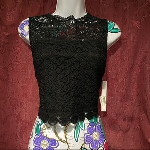 Aqua Black Crop Tank Lace Trim